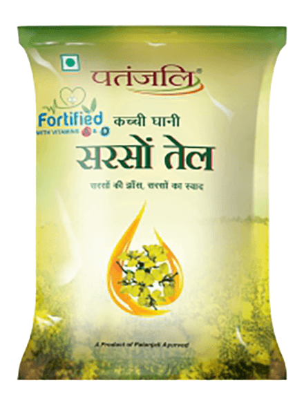 Patanjali Kachi Ghani Pure Mustard Oil Pouch, 1 L